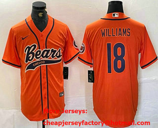 Men's Chicago Bears #18 Caleb Williams Orange With Patch Cool Base Stitched Baseball Jersey