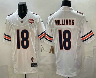 Men's Chicago Bears #18 Caleb Williams White FUSE 2025 NFC North Champions Illinois Patch Stitched Jersey