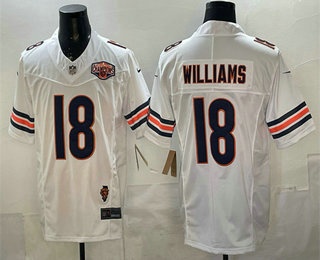 Men's Chicago Bears #18 Caleb Williams White FUSE 2025 NFC North Division Champions Illinois Patch Stitched Jersey