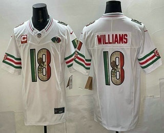 Men's Chicago Bears #18 Caleb Williams White Mexico FUSE VMH Patch Throwback Stitched Football Jersey