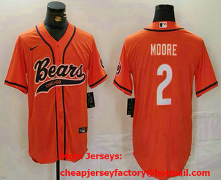 Men's Chicago Bears #2 DJ Moore Orange With Patch Cool Base Stitched Baseball Jersey