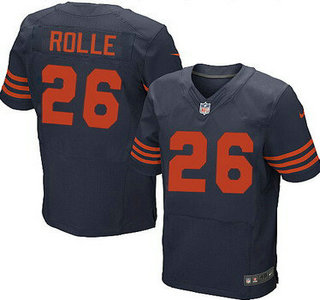 Men's Chicago Bears #26 Antrel Rolle Navy Blue With Orange Alternate NFL Nike Elite Jersey