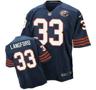 Men's Chicago Bears #33 Jeremy Langford Navy Blue Throwback Alternate Nike Elite Jersey