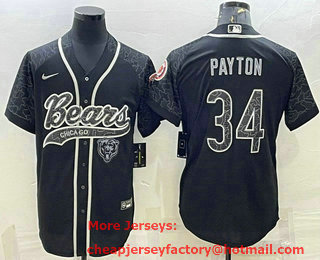 Men's Chicago Bears #34 Walter Payton Black Reflective Limited Stitched Football Jersey