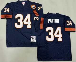 Men's Chicago Bears #34 Walter Payton Navy Bear Patch 1985 Throwback Jersey