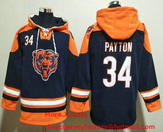 Men's Chicago Bears #34 Walter Payton Navy Blue Ageless Must Have Lace Up Pullover Hoodie