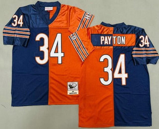 Men's Chicago Bears #34 Walter Payton Navy Orange Split Throwback Jersey