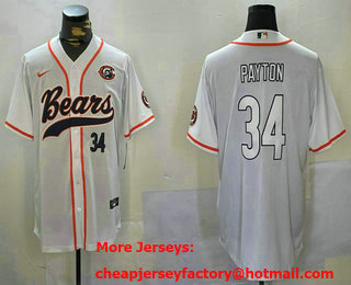 Men's Chicago Bears #34 Walter Payton Number White Bear Logo Cool Base Stitched Baseball Jersey