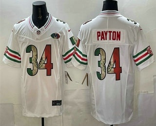 Men's Chicago Bears #34 Walter Payton White Mexico FUSE With VMH Patch Stitched Jersey