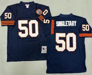 Men's Chicago Bears #50 Mike Singletary Navy Bear Patch Throwback Jersey