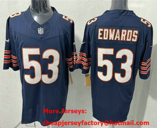 Men's Chicago Bears #53 TJ Edwards Limited Navy FUSE Vapor Jersey