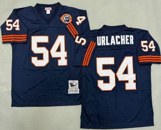 Men's Chicago Bears #54 Brian Urlacher Navy Bear Patch Throwback Jersey