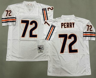 Men's Chicago Bears #72 William Perry White 1985 Throwback Jersey