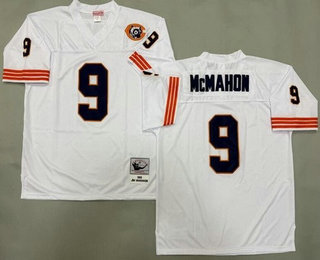Men's Chicago Bears #9 Jim McMahon White Bear Patch 1985 Throwback Jersey