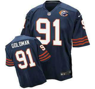 Men's Chicago Bears #91 Eddie Goldman Navy Blue Throwback Alternate Nike Elite Jersey