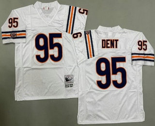 Men's Chicago Bears #95 Richard Dent White Throwback Jersey
