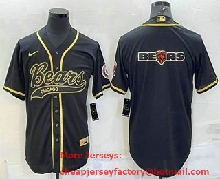 Men's Chicago Bears Black Gold Team Big Logo With Patch Cool Base Stitched Baseball Jersey