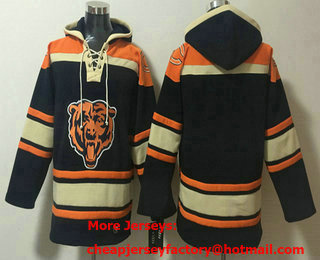 Men's Chicago Bears Blank Navy Blue Ageless Must Have Lace Up Pullover Hoodie 01