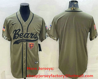 Men's Chicago Bears Blank Olive Salute to Service Cool Base Stitched Baseball Jersey