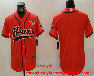 Men's Chicago Bears Blank Orange Bear Logo Cool Base Stitched Baseball Jersey