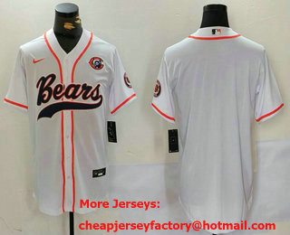Men's Chicago Bears Blank White Bear Logo Cool Base Stitched Baseball Jersey