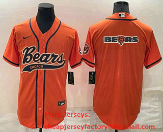 Men's Chicago Bears Orange Team Big Logo With Patch Cool Base Stitched Baseball Jersey