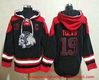 Men's Chicago Blackhawks #19 Jonathan Toews Black Ageless Must Have Lace Up Pullover Hoodie