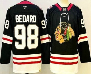 Men's Chicago Blackhawks #98 Connor Bedard Black 100 Years Anniversary Authentic Jersey