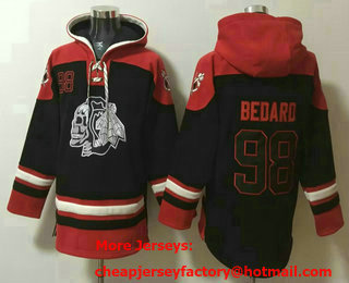Men's Chicago Blackhawks #98 Connor Bedard Black Ageless Must Have Lace Up Pullover Hoodie