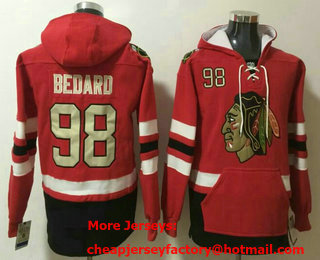 Men's Chicago Blackhawks #98 Connor Bedard NEW Red Pocket Stitched NHL Pullover Hoodie