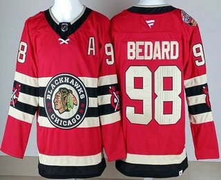 Men's Chicago Blackhawks #98 Connor Bedard Red 2025 Winter Classic Authentic Jersey