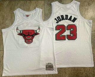 Men's Chicago Bulls #23 Michael Jordan 1997-98 White Big Logo Swingman Throwback Jersey