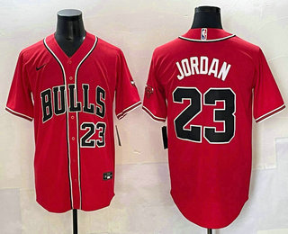 Men's Chicago Bulls #23 Michael Jordan Number Red Cool Base Stitched Baseball Jersey
