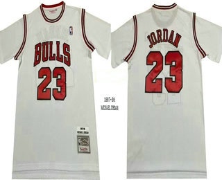 Men's Chicago Bulls #23 Michael Jordan White Short Sleeved Swingman Throwback Jersey