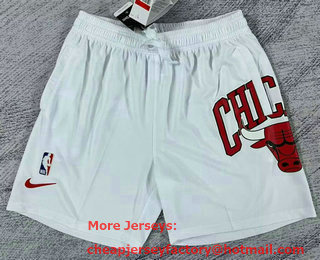 Men's Chicago Bulls White Big LOGO Stitched Swingman Nike Shorts