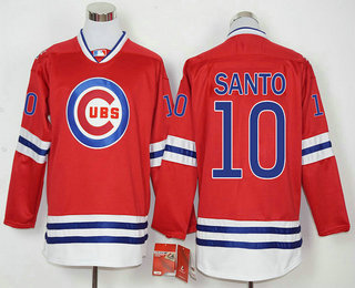 Men's Chicago Cubs #10 Ron Santo Red Long Sleeve Baseball Jersey