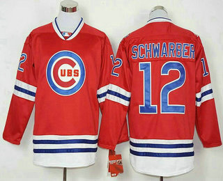 Men's Chicago Cubs #12 Kyle Schwarber Red Long Sleeve Baseball Jersey