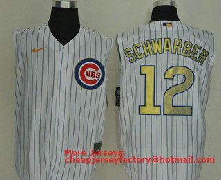 Men's Chicago Cubs #12 Kyle Schwarber White Gold 2020 Cool and Refreshing Sleeveless Fan Stitched MLB Nike Jersey