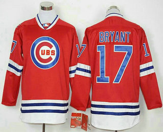 Men's Chicago Cubs #17 Kris Bryant Red Long Sleeve Baseball Jersey