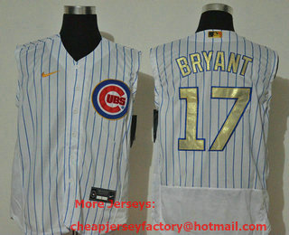 Men's Chicago Cubs #17 Kris Bryant White Gold 2020 Cool and Refreshing Sleeveless Fan Stitched Flex Nike Jersey