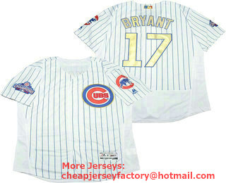 Men's Chicago Cubs #17 Kris Bryant White World Series Champions Gold Stitched MLB 2017 Flex Base Jersey