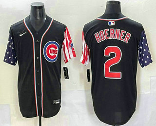 Men's Chicago Cubs #2 Nico Hoerner Black USA Cool Base Stitched Baseball Jersey