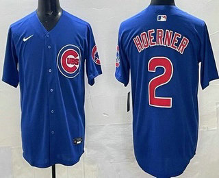 Men's Chicago Cubs #2 Nico Hoerner Blue Limited Jersey