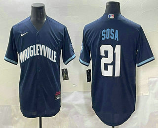 Men's Chicago Cubs #21 Sammy Sosa Royal Navy City Cool Base Jersey