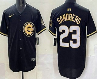 Men's Chicago Cubs #23 Ryne Sandberg Black Gold Limited Jersey