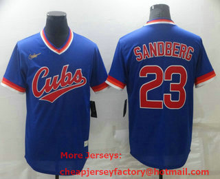 Men's Chicago Cubs #23 Ryne Sandberg Blue Cooperstown Collection Stitched Throwback Jersey