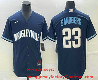 Men's Chicago Cubs #23 Ryne Sandberg Navy City Connect Cool Base Stitched Jersey