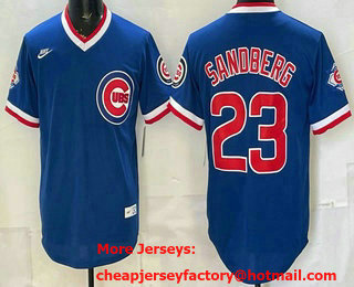 Men's Chicago Cubs #23 Ryne Sandberg Royal 150th Pullover Cooperstown Throwback Jersey
