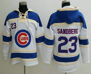 Men's Chicago Cubs #23 Ryne Sandberg White Sawyer Hooded Sweatshirt MLB Hoodie