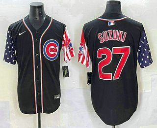 Men's Chicago Cubs #27 Seiya Suzuki Black USA Cool Base Stitched Baseball Jersey